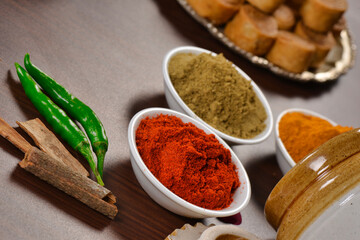 spices on white background with copy space
