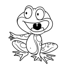 Cute cartoon frog outlined on a white background
