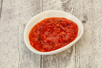 Tomato spicy sauce in the bowl