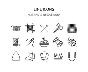 Knitting icons. Needlework symbols for apps or web sites. Vector