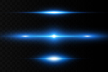 Horizontal flare. Laser horizontal beams, light beams. Bright stripes on a dark background.