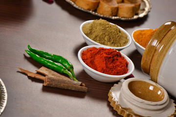 spices on white background with copy space