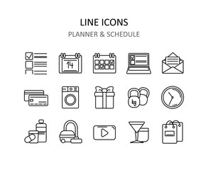 Schedule line icons. Planner symbols for apps or web sites. Vector