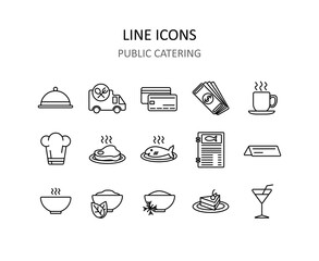Public catering icons. Restaurant symbols for apps or web sites. Vector