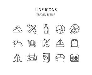 Travel line icons. Trip symbols for apps or web sites. Vector
