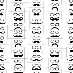 Mustache and glasses. Seamless pattern on fabric, wrapping paper, background, wallpaper. 