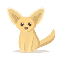 Cute fennec fox sitting on the floor. Colorful flat vector illustration, isolated on white background.