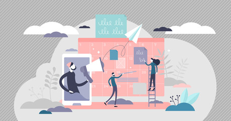 Marketing communication vector illustration in flat tiny persons concept.