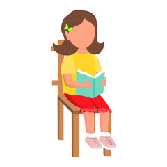 Vector flat illustration of a girl on a chair with a book
