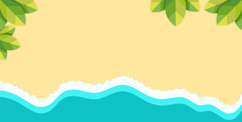 Blue ocean with wave and foam on sandy beach vector illustration in flat design.