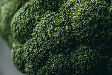 Raw green broccoli close-up flowers