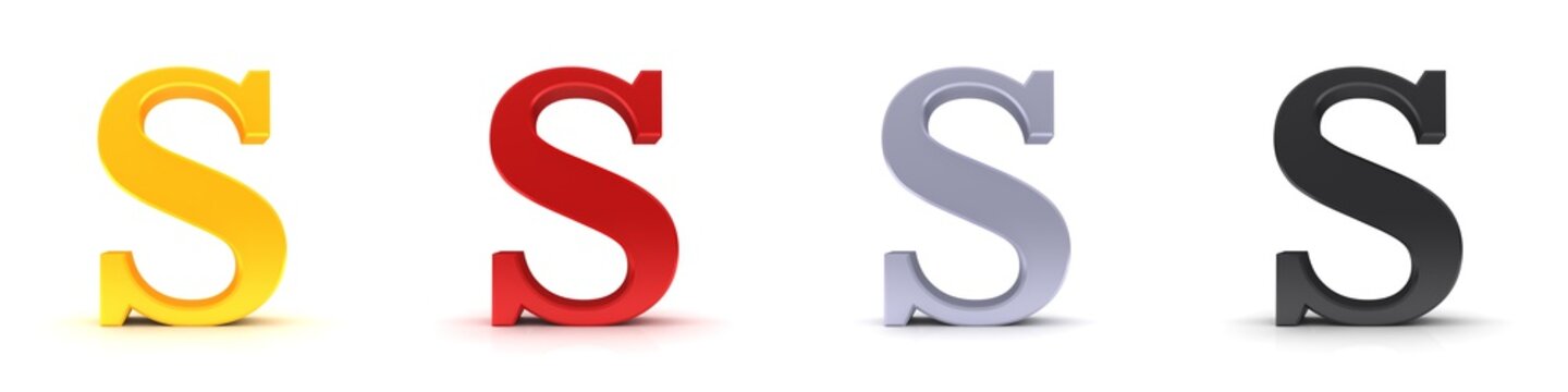 S letter 3d sign type capital alphabet gold red silver black