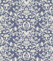 Seamless Victorian pattern. Floral Tile in turkish style. Hand drawn floral background. Vintage Wallpaper in damask style. Islam, Arabic, Indian, Ottoman motif. Vector illustration.