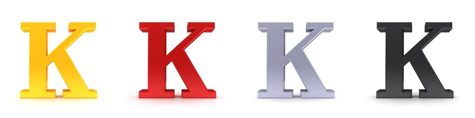 K letter 3d sign type capital alphabet gold red silver black