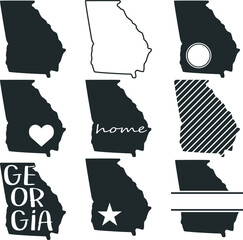 Georgia USA Map. Symbol Icon Set. Flat Vector Art Design. Clip Art Logo Collection.