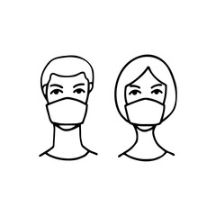 Man and woman wearing protective mask to prevent Wuhan infection.Novel coronavirus 2019-nCoV.†Prevention of covid virus.Global pandemic alert. Covid-19 outbreak.