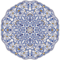 Floral hand drawn Mandala. Turkish motif. Round colorful floral ornament in traditional Oriental pattern. Isolated decorative element for card design, t-shirt print, ceramic tile.