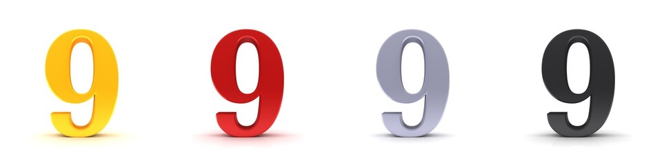 9 nine number 3d numeral figure digit count sign gold red silver black