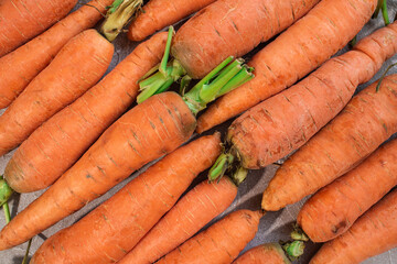 A lot of fresh and tasty carrots. Healthy eating