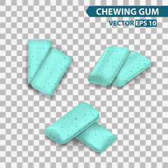 Green mint chewing gum set for ads and package element, isolated transparent background, 3d vector realistic illustration