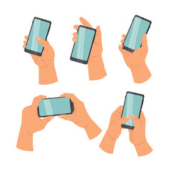 Hands of people holding phone and touch phone, business concept, flat design