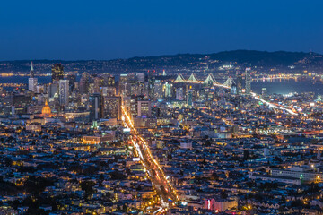 Beautiful panoramic view of San Francisco city at night - California USA