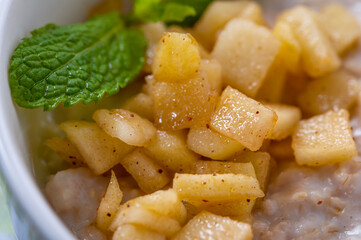 Oatmeal with fruits. Healthy food for breakfast. Dietary food