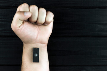 chip on hand, concept of human chipping