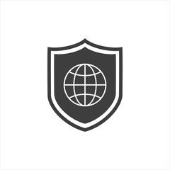 Global Protection Shield line icon. linear style sign for mobile concept and web design. Shield with globe outline vector icon. Security, safety, protection symbol, logo illustration.