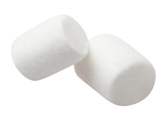 Two white marshmallows, isolated on white background