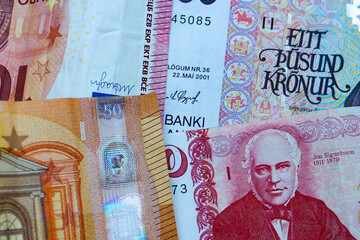 Euro and Icelandic Krona currencies: banknotes. 