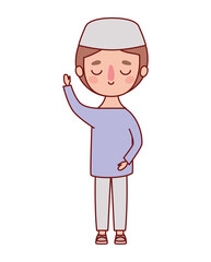 Muslim boy cartoon with traditional cloth vector design