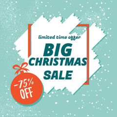 Christmas sale on a blue background. Vector stock template banner with Christmas ball