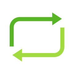 Recycled eco vector icon, cycle and triangle arrows in a flat style. Recycled green arrows eco sign. Vector illustration isolated on white background
