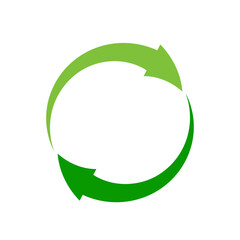 Recycled eco vector icon, cycle and triangle arrows in a flat style. Recycled green arrows eco sign. Vector illustration isolated on white background