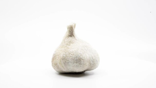 Glitter garlic spinning with a white background. 