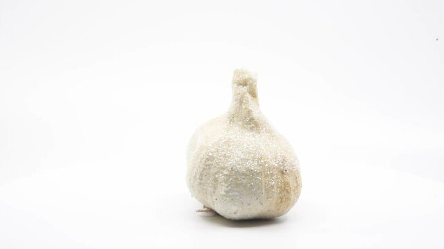 Glitter garlic spinning with a white background. 