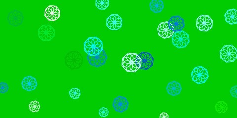 Light Blue, Green vector doodle pattern with flowers.