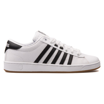 VIENNA, AUSTRIA - AUGUST 10, 2017: K-Swiss Hoke EQ CMF white and black sneaker on white background.