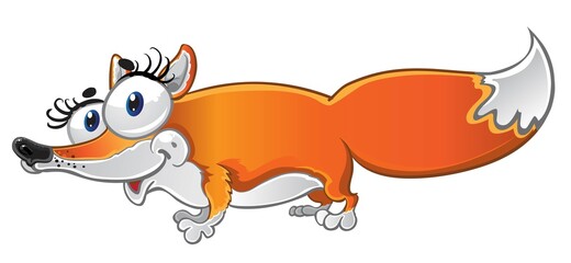 Cheerful cartoon orange funny Fox isolated on a white background