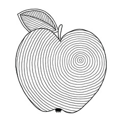 Coloring book page  with outlines of apple.