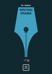 Fountain pen nib with street clock and the flower lying down on the ground . Negative space concept illustration. Mid century style design.