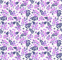 Fototapeta na wymiar Floral pattern. Pretty flowers on white background. Printing with small pink flowers. Ditsy print. Seamless vector texture. Spring bouquet.