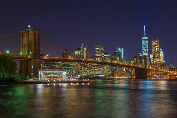 Fototapeta na wymiar Beautiful night view of Brooklyn Bridge - New York, USA