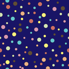 Colorful dotted seamless pattern. Polka Dot on dark blue background Background. Vector illustration