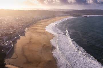 aerial view of beach in Nazare Portugal