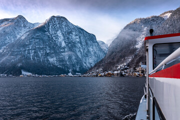 boat in the mountains Hallstatt lake