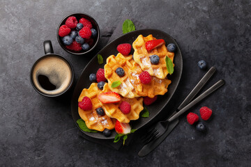 Delicious belgian waffles with summer berries