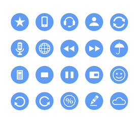  Set of vector illustrations of round icons, buttons and icons in blue