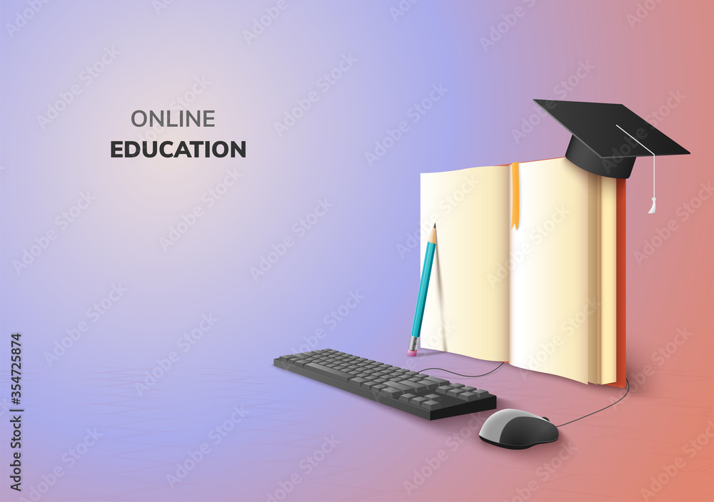 Aufkleber realistic digital online concept. education application learning on gradient website background. dec